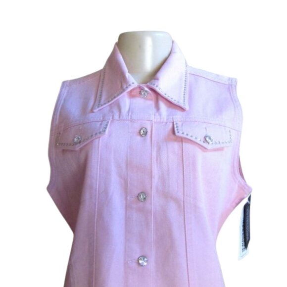 New w Tags, Christine Alexander Pink Cotton Vest w Swarovski Crystals Large - Picture 2 of 7